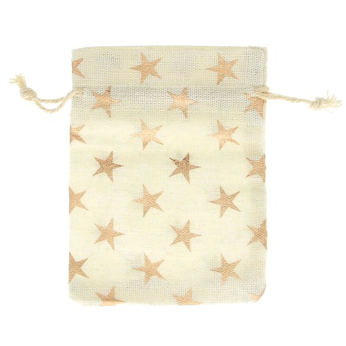 Sacchetti in cotone stella per bijoux 95x135 mm - Beige - Dorato rosa x1