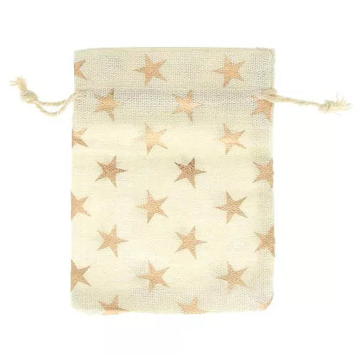 Sacchetti in cotone stella per bijoux 95x135 mm - Beige - Dorato rosa x1
