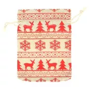 Sacchetti in cotone Natale per bijoux 95x135 mm - Beige - Rosso x1