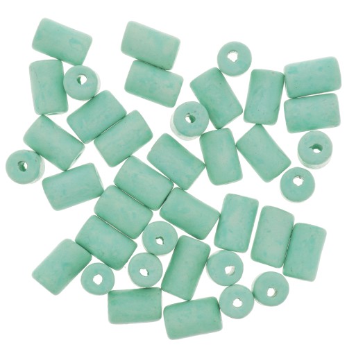 Perle tubi stile Heishi in ceramica 5x8 mm - Verde turchese mat x10
