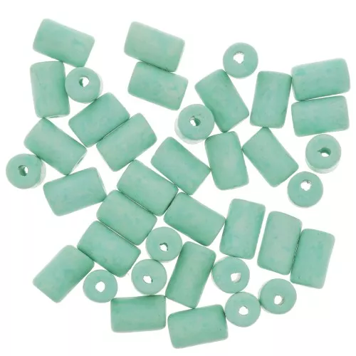 Perle tubi stile Heishi in ceramica 5x8 mm - Verde turchese mat x10