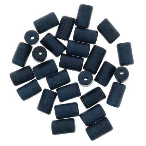 Perle tubi stile Heishi in ceramica 5x8 mm - Blu anatra mat x10