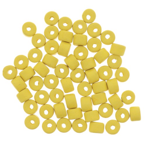 Perle tubi stile Heishi in ceramica 5x4 mm - giallo mat x20