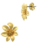 Chiodi di orecchie fiore 15.5 mm con anello aperto - Dorato con oro fino x2