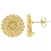 Chiodi di orecchie girasole 12 mm con anello chiuso - Dorato con oro fino x2