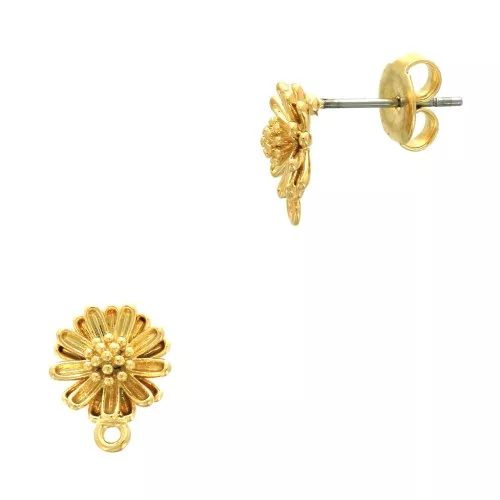Chiodi di orecchie margherita 11x9 mm con anello chiuso - Dorato con oro fino x2