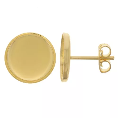 Chiodi di orecchie per cabochon a fondo piatto 12 mm - Dorato con oro fino x2