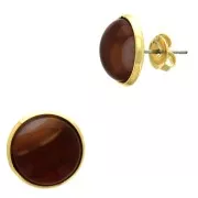 Chiodi di orecchie per cabochon a fondo piatto 12 mm - Dorato con oro fino x2