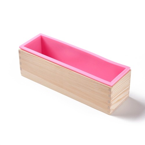 Stampo rettangolo con base in legno 26x6.5x7cm per creare saponi fai da te-Rosa x1