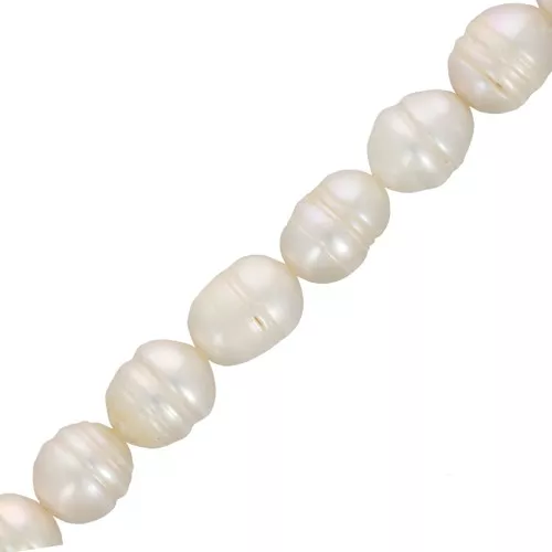 Perle d'acqua dolce olive irregolari 10x9 mm - Bianco madreperla x36cm