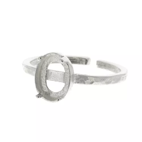 Anello regolabile martellato per cabochon 8x6 mm - Argento 925 x1