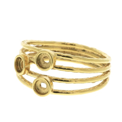 Anello 3 castoni per cabochon 3 mm - Dimensione 57 - Placcato oro 3 micron x1