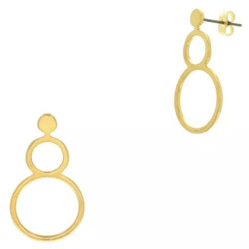 Chiodi di orecchie cerchio doppio scavato 32x18 mm - Dorato con oro fino x2