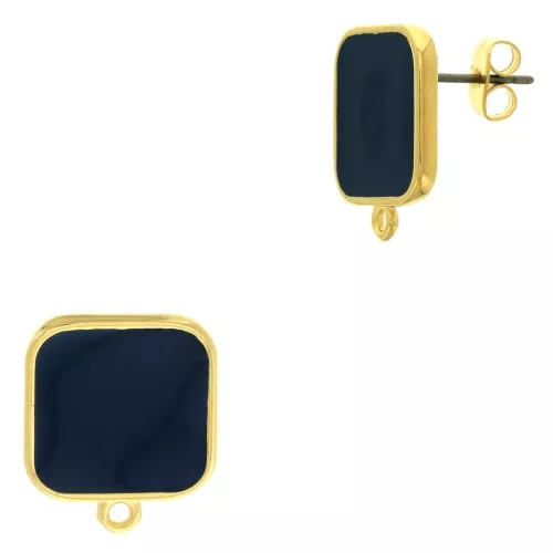 Chiodi di orecchie quadrato resina epossidica 17x15mm Dorato oro fino Blu petrolio