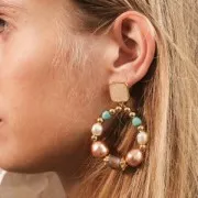 Chiodi di orecchie quadrato resina epossidica 17x15mm Dorato oro fino Blu petrolio