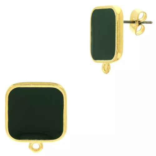 Chiodi di orecchie quadrato resina epo. 17x15 mm - Dorato oro fino Verde abete x2