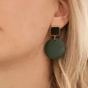 Chiodi di orecchie quadrato resina epo. 17x15 mm - Dorato oro fino Verde abete x2