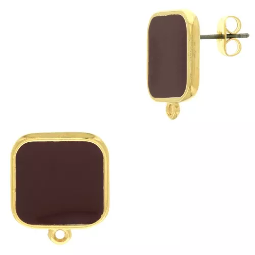 Chiodi di orecchie quadrato resina epossidica 17x15 mm - Dorato oro fino Prugna x2