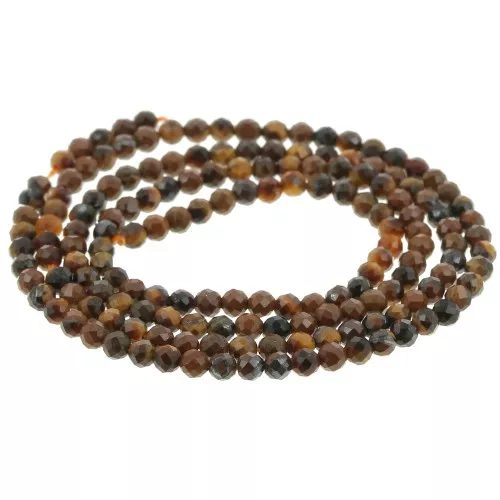 Perline sfaccettate rotonde da 2 mm in pietra semipreziosa - occhio di tigre x39cm