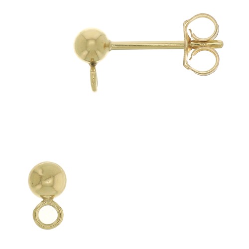 Orecchini perno con palline 3mm anello saldato perpendicolare in Gold filledx20