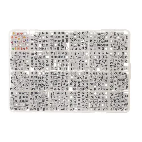 Cofanetto di 1200 perle lettere alfabeto e cuori forma cubo 6mm Nero - Multicolore
