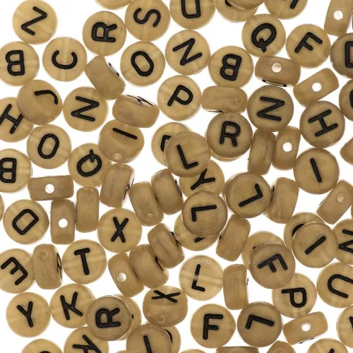 Assortimento di 200 perline- Lettere - 7 mm Dorato - Nero