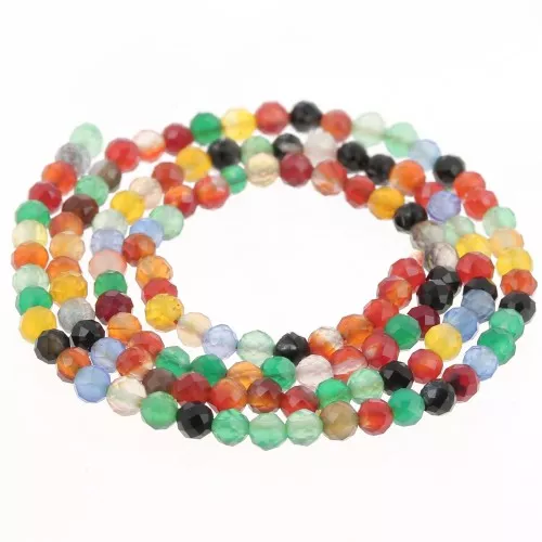 Perline Tonde sfaccettate 3 mm Agata tinta - Multicolore x38cm
