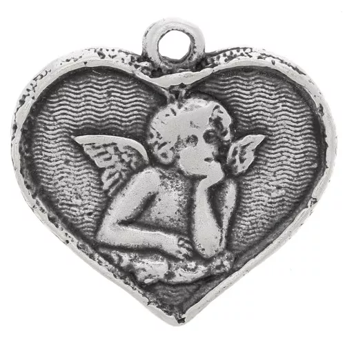 Ciondolo angelo cuore mm. 15x16 argentato antico x1