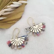 Pendente demi-soleil 19x38 mm in acetato - Tartaruga - Beige - Rosa x1