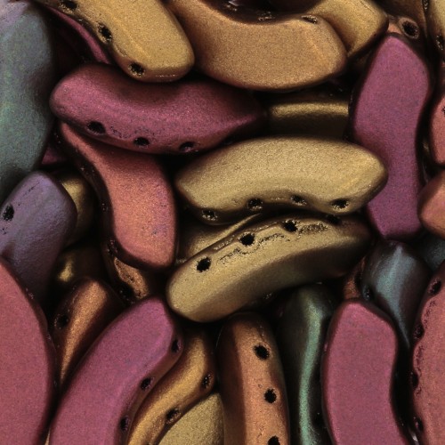 Perline in vetro QuadBow Bead 6x15 mm - Gold Iris Mat x10