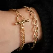 Bracciale doppio rombo limata 5.4 mm e chiusura a T - Placcato oro 3 micron x18cm