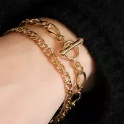 Bracciale doppio rombo limata 5.4 mm e chiusura a T - Placcato oro 3 micron x18cm