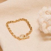 Bracciale maglia forzatina limata5.2 mm e chiusura a T Placcato oro 3 micron x18cm