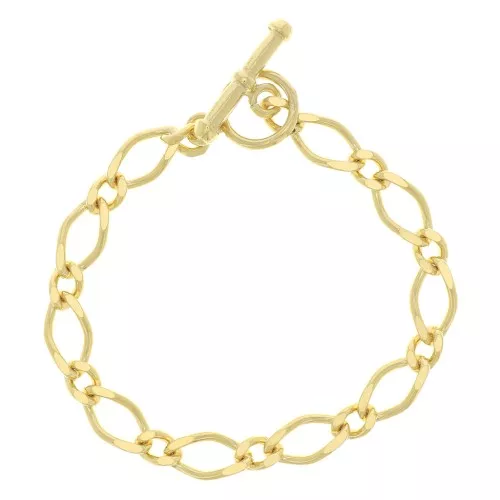 Bracciale Figaro alternato limato 7.2mm e chiusura a T Placcato oro 3 micron x18cm