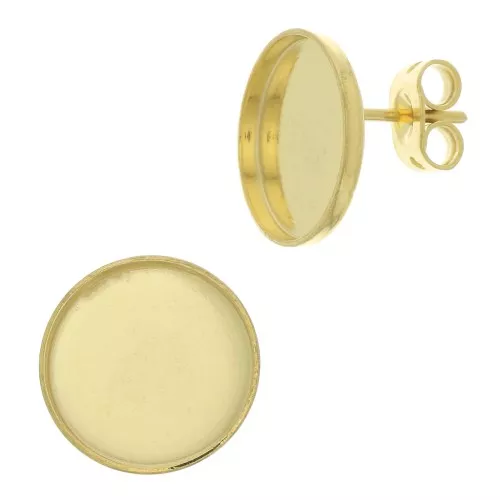 Orecchini a perno per cabochon a fondo piatto 10 mm - Dorato con oro fino x2