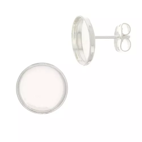 Orecchini perno per cabochon a dorso piatto 8 mm - Placcatura argento fine x2