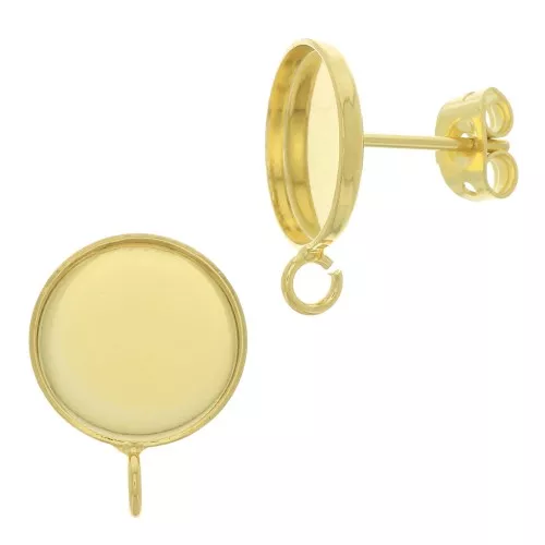 Orecchini a perno per cabochon a fondo piatto 10mm -Dorato con oro fino x2