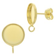 Orecchini a perno per cabochon a fondo piatto 12mm - Dorato con oro fino x2