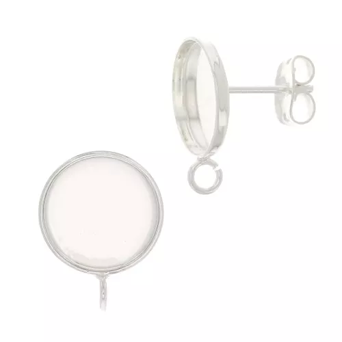Orecchini a perno per cabochon a fondo piatto 8 mm -Anello aperto- Argentato x2