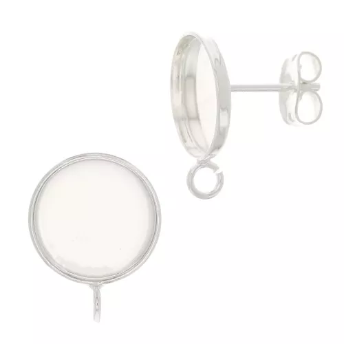 Orecchini a perno per cabochon a fondo piatto 10mm -Anello aperto- Argentato x2