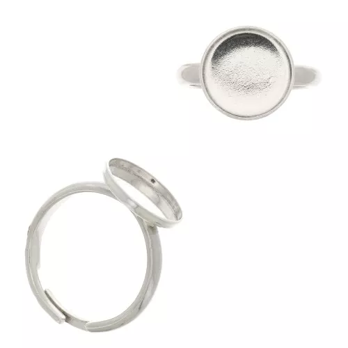 Anello Regolabile per cabochon a fondo piatto 12 mm - Argento 925 x