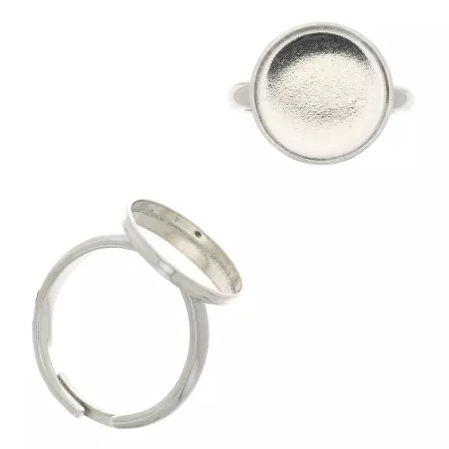 Anello Regolabile per cabochon a fondo piatto 15 mm - Argento 925 x1