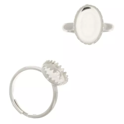 Anello Regolabile per cabochon a fondo piatto 14x10 mm - Argento 925 x1