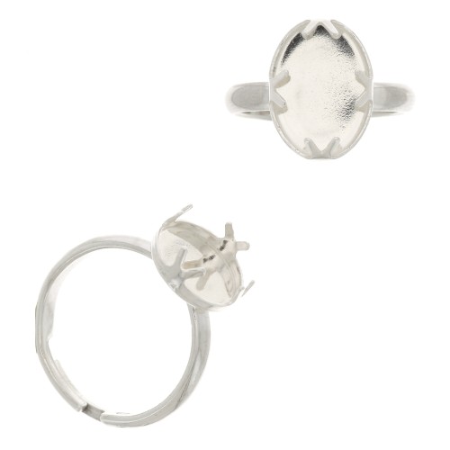 Anello Regolabile con castone per cabochon a fondo piatto 14x10mm - Argento 925 x1