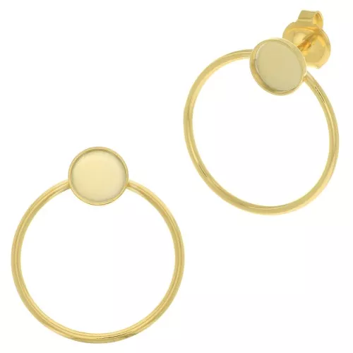 Orecchini a perno cerchio scavato 23x20 mm per cabochon 6 mm - dorato oro fino x2