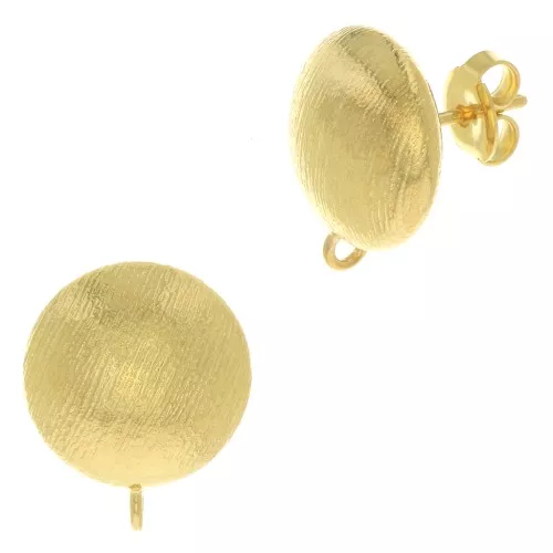Orecchini a perno mezza pallina striata 14 mm Anello aperto dorato oro fino x2