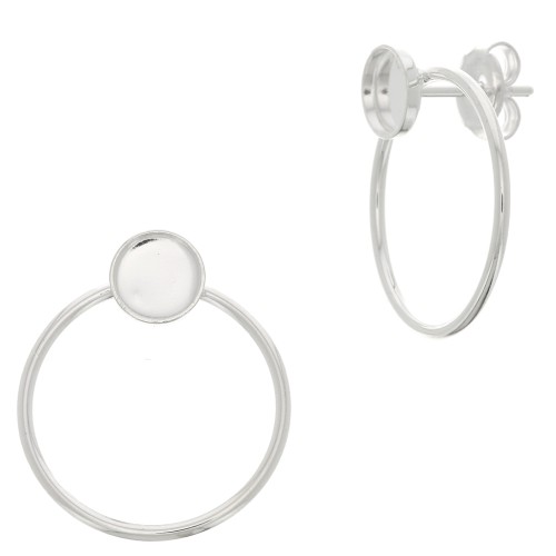 Orecchini a perno cerchio scavato 23x20 mm per cabochon 6 mm - Placcatura argento fino x2