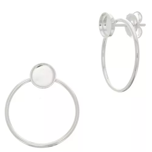 Orecchini a perno cerchio scavato 23x20 mm per cabochon 6 mm - Placcatura argento fino x2