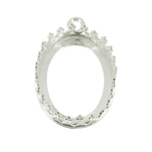 Castone pendente ovale - corona - per cabochon 18 x13 mm - Argento 925 x1