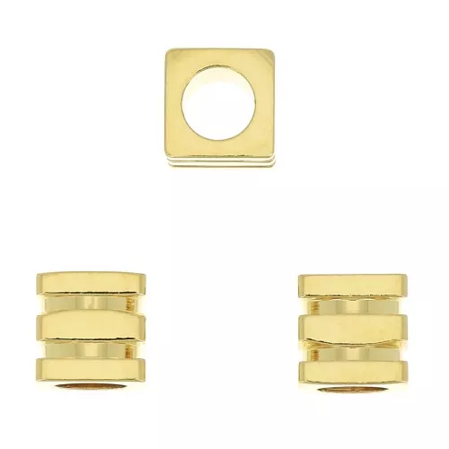 Perla cubo lavorato 6 mm - Placcato oro 3 micron x1